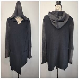 Free People Black Hooded Boiled Wool Asymmetrical Jacket Size Medium